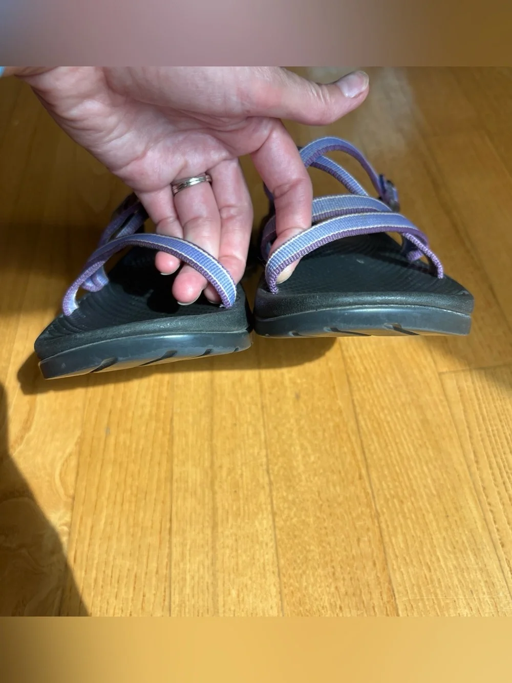 Chaco Zong Sandals Slides Backless No Toe Loop Purple Black Strappy Womens Sz 7